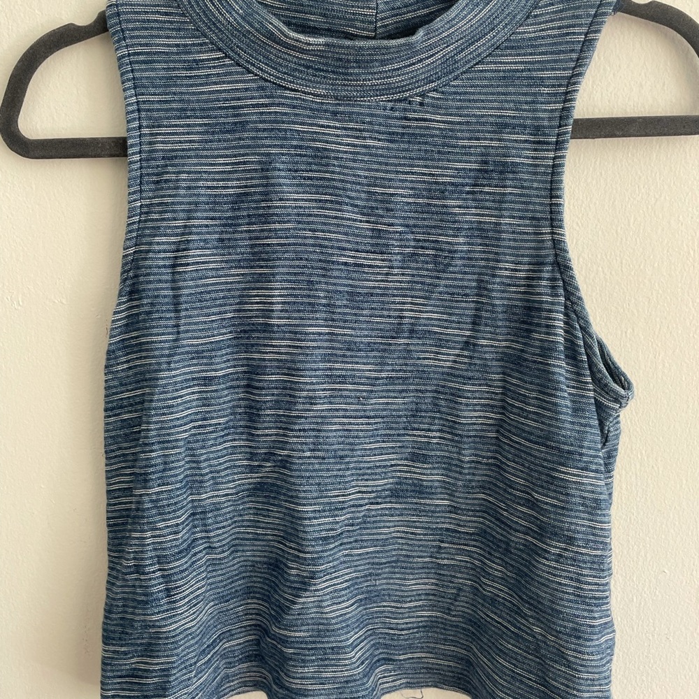 Blue mock-neck cropped tank sweater